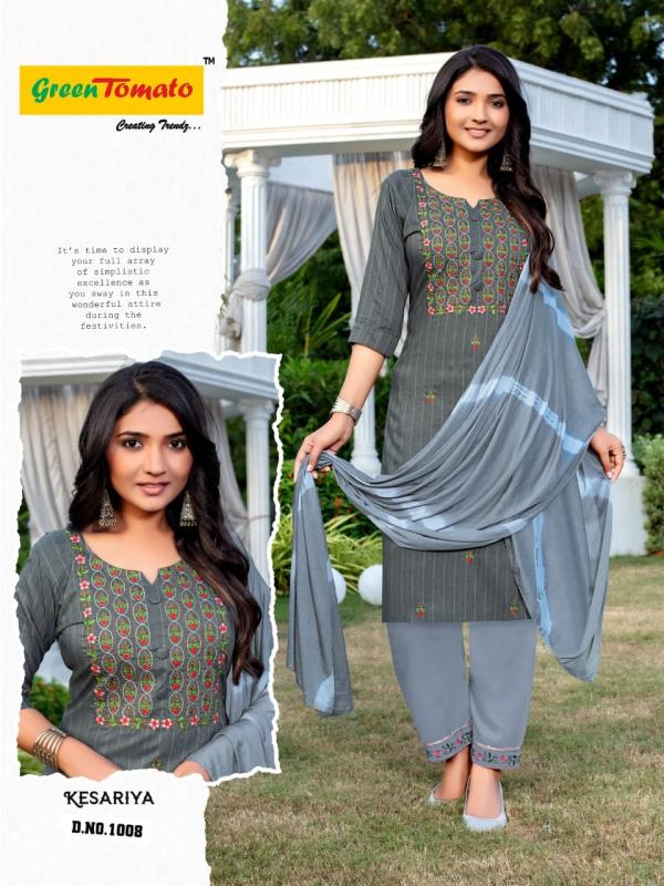 Green Tomato Kesariya cotton  Embroidery Ready Made Collection